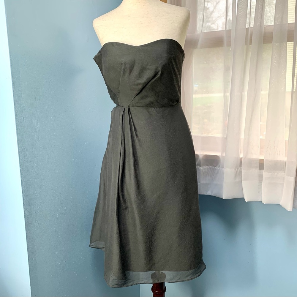 J. Crew Leona Grey Silk Strapless Dress - Picture 2 of 6